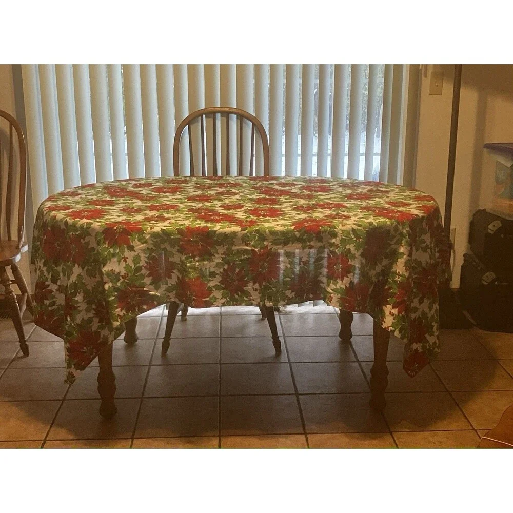 Christmas Tablecloth 58” X 84” Poinsettias
